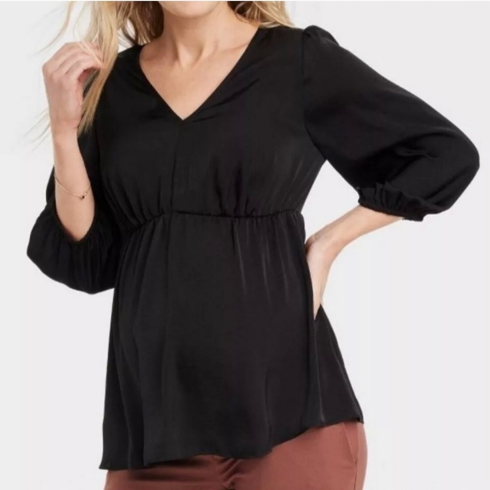 Ingrid & Isabel XL Maternity Blouse Top Pregnancy Black Silky Dressy NEW